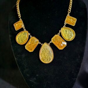 Gold Statement Necklace with Amber Stones. New York Collection